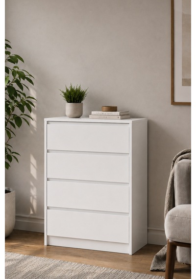 Nolm 4 Çekmeceli Şifonyer G:76 D:40 Y:100 Cm / Beyaz