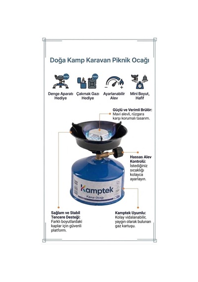 Kamp Doğa Ocağı Set Kolay Taşınabilir Denge Aparatlı Çakmak Gazı Hediyeli Çok Renkli