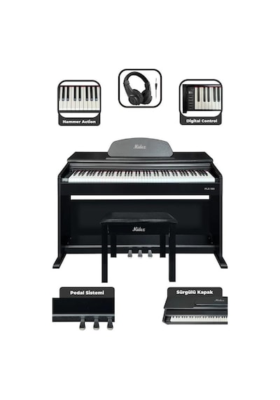 Midex PLX-190BK 88 Tuşlu Siyah Tuş Hassasiyetli Çekiç Aksiyonlu Piyano