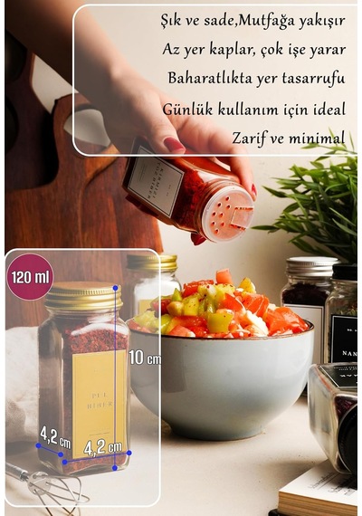 Mienda Home Şeffaf Lego Tasarım Standlı 12'li Cam Baharatlık Seti, Siyah Kapak Ve Etiketli Baharatlık Takımı Mh03 Diğer
