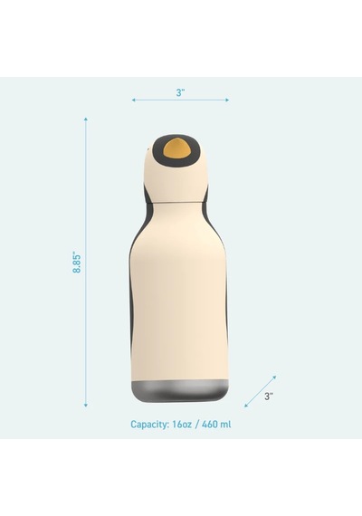 Asobu Bestie Bottle - Penguin Yalıtımlı Paslanmaz Çelik Su Şişesi, Pipetli, 460ml Çok Renkli