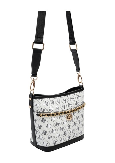 Silver & Polo Silver Polo Beyaz - Siyah Monogram Kadın Omuz Çantası Sp1284