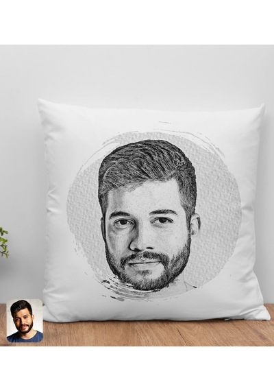 Bk Gift Kişiye Özel Karakalem Beyaz Yastık, Karakalem Kupa, Arkadaşa Hediye, Sevgiliye Hediye, Ev Hediyesi