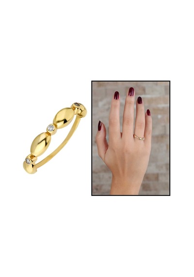 Zirkon Taşlı Sıralı Arpa Tasarım Gold Renk 925 Ayar Gümüş Bayan Y (429500753)