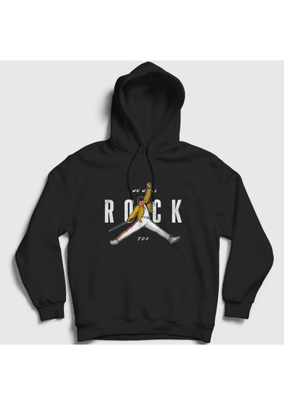 Presmono Unisex Rock You Queen Freddie Mercury Kapüşonlu Sweatshirt Siyah