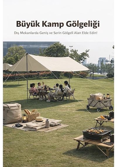 Çadır Dünyası Profesyonel Kamp Tentesi Tarp - 330x330 Cm, 8mm Demir Kazık Ve Komple Aksesuar Seti Çok Renkli