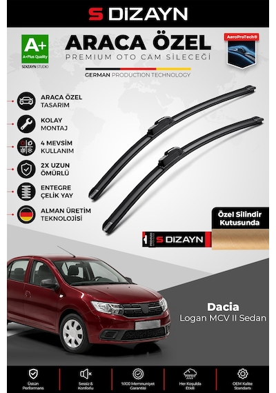 S-dizayn Dacia Logan Mcv Iı Sedan Ön Cam Silecek Seti 2015 Üzeri Premium Araca Özel 55-48 Cm A+ Kalite