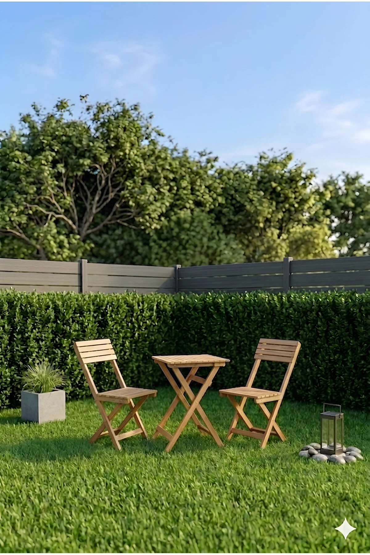 Duo Balkon Bahçe Mutfak Katlanır Masa Bej Rengi Minderli Sandalye Bistro Set Ahşap