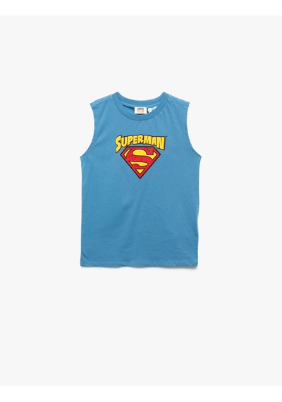 Koton Pamuklu Bisiklet Yaka Superman Baskılı Lisanslı Atlet Mavi 5skb30053tk