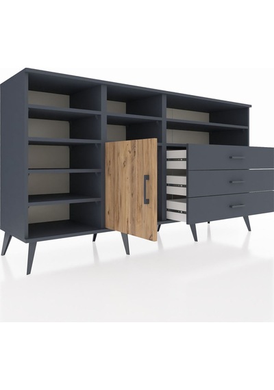 Hyperion Konsol 8 Raflı 3 Çekmeceli Tek Kapaklı 176x44x99 Antras Antrasit-çam/antrasit Hyperion Konsol 8 Raflı 3 Çekmeceli Tek Kapaklı 176x44x99 Antras Antrasit-çam/antrasit