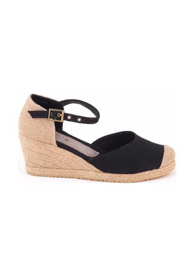 Star Tombis Gerçek Elişi Burnu Hasır Dolgu Topuk Siyah Keten Hasır Espadril Handmade Siyah