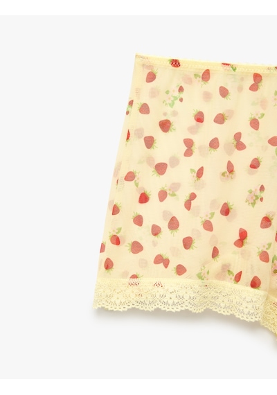 Koton Dantel Detaylı Desenli Rahat Kesim Şort Pijama Altı Ekru Desenli 6slk80046mk