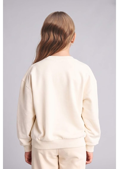Defacto Okula Dönüş Relax Fıt Bisiklet Yaka Sweatshirt Kız Çocuk E6842a826auer98 Ekru-er98