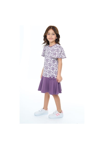 Toontoy Kız Çocuk Çiçek Baskılı Elbise Mor