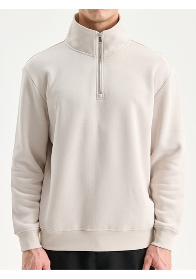 Lcw Vision Bej Fermuarlı Dik Yaka Erkek Kalın Sweatshirt