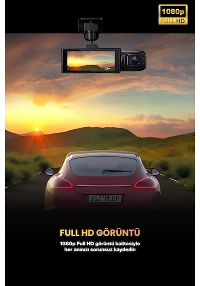 1080p Wi-fi Araç Kayıt Kamerası G-sensor 3 Lensli Hareket Algılama 3.18 İnç 4k 64 Gb Kart