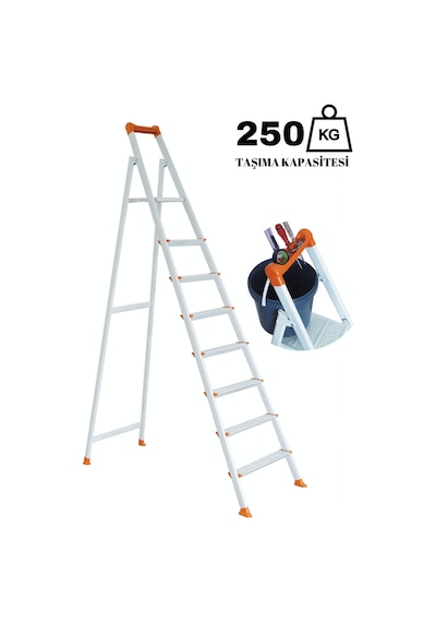 Ze Zigana Ev Gereçleri Hardy Plus 7+1 Ekstra Güçlü 250 Kg Taşıma Kapasiteli Metal Ev-ofis-bahçe-inşaat Tipi Merdiven