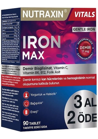 Nutraxin Iron Max Takviye Edici Gıda 90 Tablet - 3 Al 2 Öde