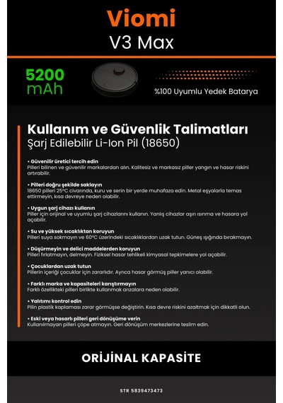 Viomi V3 Max Cleaner 5200mAh Robot Süpürge Bataryası