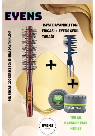 Eyens 2'li Profesyonel Erkek Fırça Tarak Seti 150 Ml Kavanoz Wax Hediye