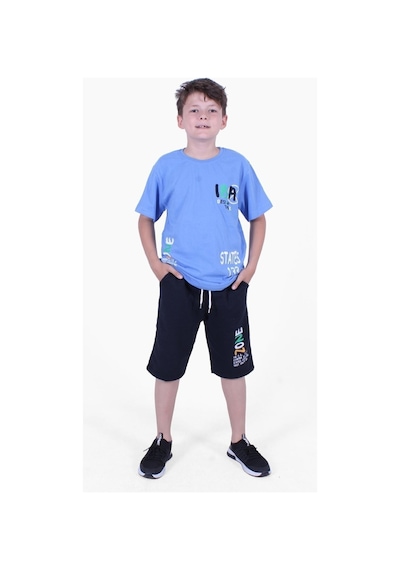 Fyk Kids Zone Yazı Baskılı Erkek Çocuk Yazlık Takım Mavi