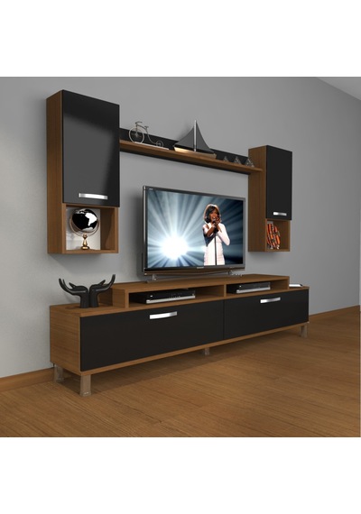 Decoraktiv Ekoflex 5da Mdf Krom Ayaklı Tv Ünitesi Tv Sehpası Ceviz - Siyah