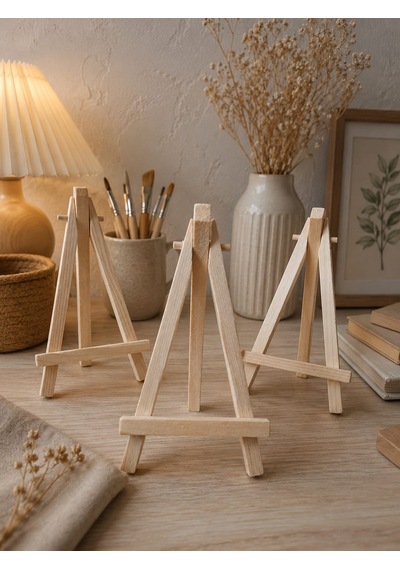 3'lü Ahşap Mini Şövale Seti 15 Cm - Masaüstü Resim Ve Fotoğraf Standı 003