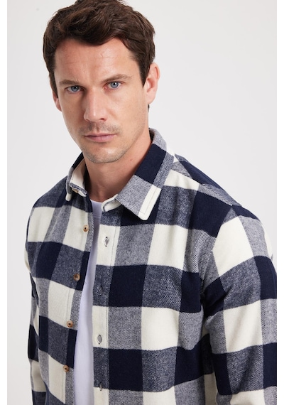 Tudors Erkek Slim Fit Dar Kesim Kareli Kışlık Oduncu Gömlek-42336 Lacivert
