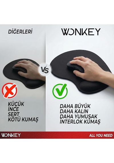 Bilek Destekli Mouse Pad, Memory Foam Hafızalı Süngerli Ergonomik Fare Altlığı, Kaymaz Tabanlı Mousepad, Ofis, Bilgisayar Ve Laptop Kullanımına Uygun Masa Pedi