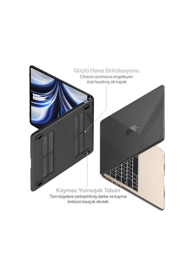 Macbook Air 15,3 İle Uyumlu M5 A3448 M4 A3241 M3 A3114 M2 A2941 Polikarbonat Sert Koruyucu Çizilme Ve Darbe Önleyici Kılıf Siyah Şeffaf, 15 İnç 2023-2026 Belirtilmemiş