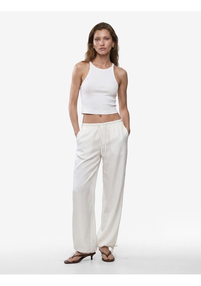 Koton Pamuklu Ribanalı Slim Fit Kolsuz Halter Yaka Crop Top Beyaz 6sak10424ek