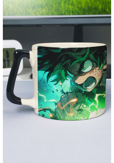 My Hero Academia Anime Baskılı Seramik Lüks Kupa 1 Adet Özel Siyah Kulp Dalga Kulp V3d Çok Renkli