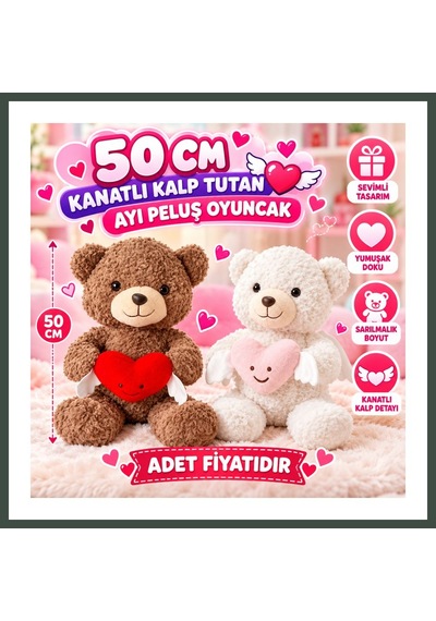 Bezos Pl50247 50 Cm Kanatlı Kalp Tutan Ayı Peluş Oyuncak Nhr