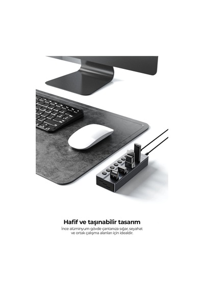 Ven-dens Vd-adp050 7 Portlu Usb Çoklayıcı Hub, 3 Usb-a Ve 4 Usb-c, 5 Gbps Veri Aktarımı, Gri