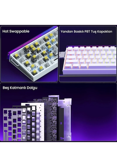 Aula Hero 68 He Manyetik Klavye Rapid Trigger Black King Switch 8000hz Rgb Tkl Hot Swap Oyuncu Klavyesi Beyaz