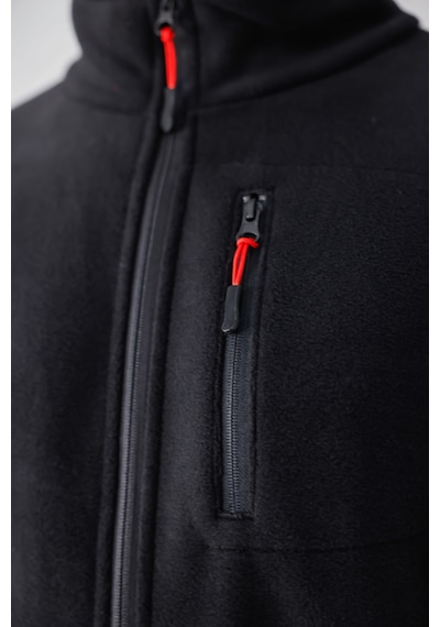 Monox Erkek Biyeli Fermuarlı Spor Polar Ceket Siyah