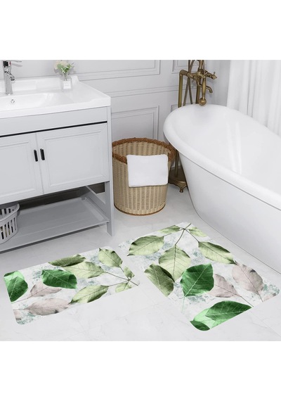 Rovigo Home Baskılı Kaymaz Taban 2 Li Banyo Paspas Takım Rvg5213-100X60-60X50 Çok Renkli