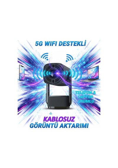 Şarjlı 4k Led Android Projektör 5g Wi-fi Powerbank Hdmı & Usb K2