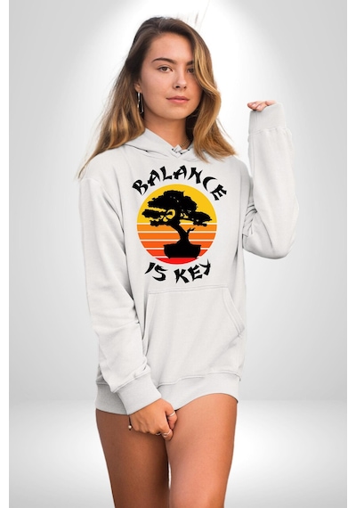 Karete Çocuk Bonsai Kadın Erkek Beyaz Kapüşonlu Sweatshirt Hoodie Beyaz