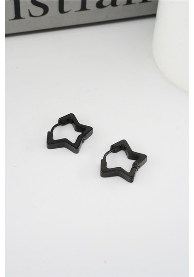 Kadın 316 L Paslanmaz Çelik 1,5 Cm Yıldız Model Küpe - Siyah