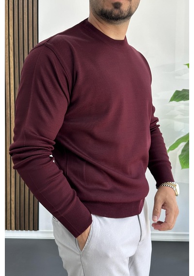 Edwox Erkek Bisiklet Yaka Normal Kalıp Kazak Bordo Edw410 Bordo