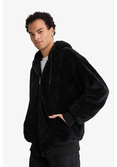 Defacto Su İtici Oversize Fit Geniş Kalıp Kapüşonlu Çift Taraflı Fermuarlı Cepli Mont F5721ax25wnbk27 Siyah-bk27