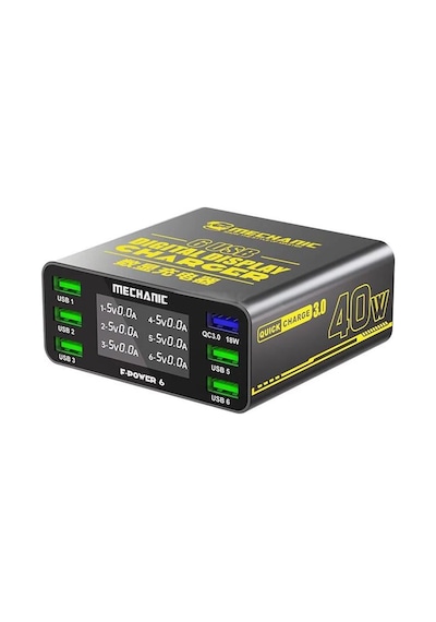 Mechanic F-power 6 Serisi 6 Port Qc3.0 40w Lcd Göstergeli Çoklu Usb Şarj İstasyonu