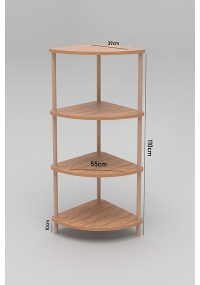 Mutfak Banyo Dolabı Rafı Çok Amaçlı Organizer Raflar Köşelik Ahşap Raflı 4 Katlı Beyaz 110x39 - Atlantik Çam Naturel