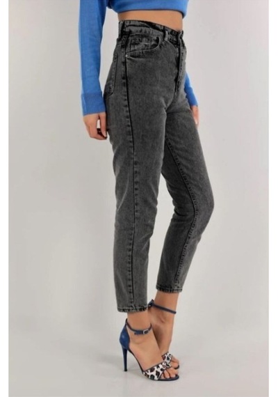 Trendy Kadın Füme Yüksek Bel Yumuşak Dokunuşlu Rahat Kesim Mom Jean Kot Pantolon