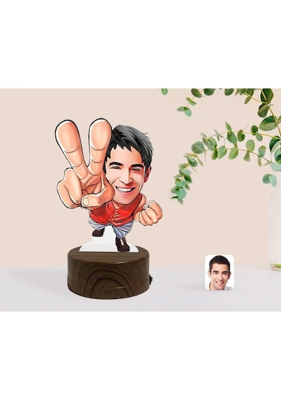 Kişiye Özel Erkek Karikatürlü Dekoratif 3D Biblo Led Işıklı Gece (481495824)