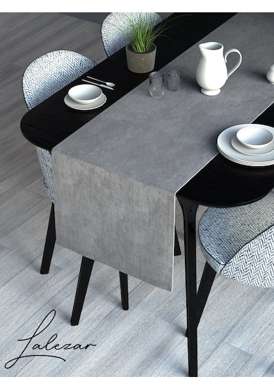 Kadife Efektli Taş Grisi Rengi Aura Serisi Runner 40 X 140 Taş Grisi