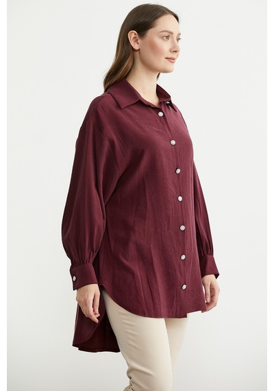 Sementa Tencel Arkası Uzun Oversize Gömlek - Bordo