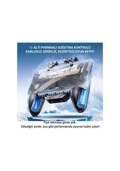 Polham 6 Parmak Kontrollü Radyatörlü Soğutmalı 4000mah Bataryalı Profesyonel Oyun Gamepadi Pubg, Cod, Free Fire Ve Tüm Mobil Oyunlar İçin