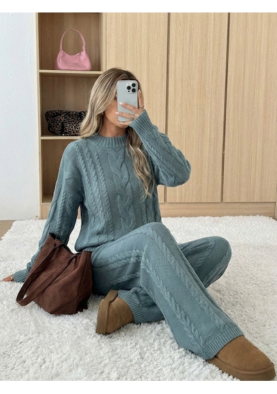 Sayzen Your Shine Saç Örgülü Kazak Pantolon Triko Takim Systkm01 Arduvaz